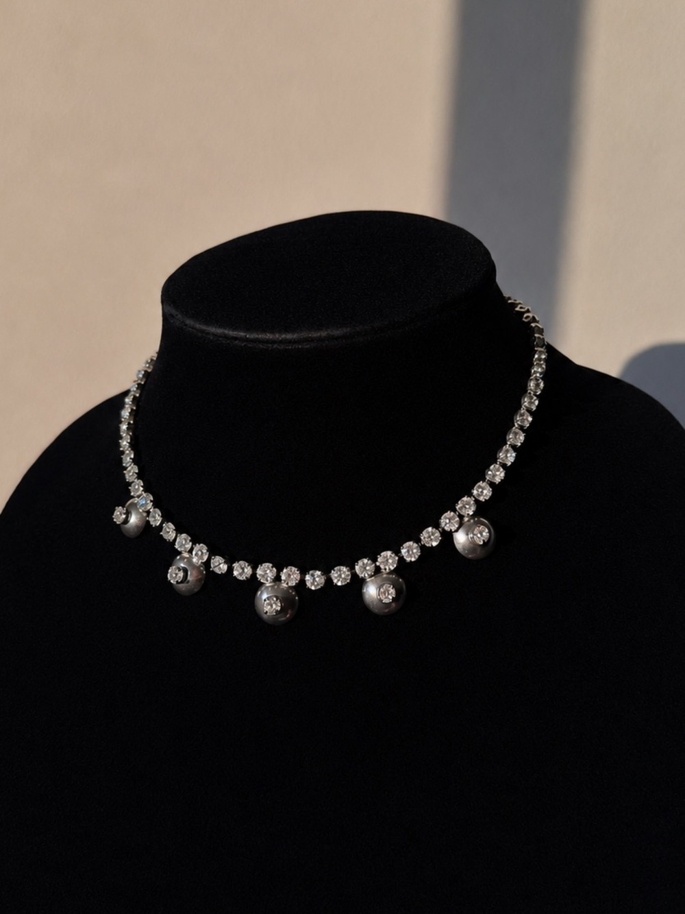 Vintage Jay Flex Sterling Silver Rhinestone Choker Necklace Signed Canada